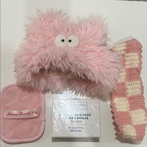 Pink Fluffy Headband and Skincare Set
